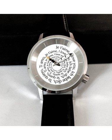 Montre AKTEO Je t’aime 38 Blanc-Acier inox, bracelet cuir noir