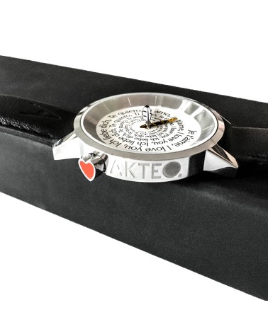 Montre AKTEO Je t’aime 38 Blanc-Acier inox, bracelet cuir noir