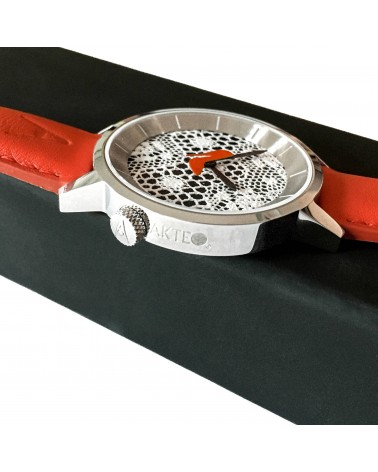 Montre AKTEO Talon aiguille 38 Noir dentelle-Acier inox, bracelet cuir rouge