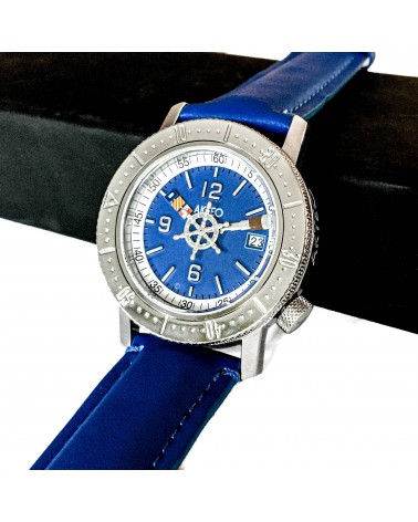 Montre AKTEO Marine 29 Bleu marine-Acier inox, bracelet cuir bleu.
