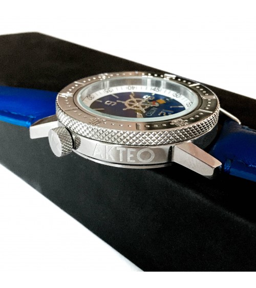 Montre AKTEO Marine 29 Bleu marine-Acier inox, bracelet cuir bleu.