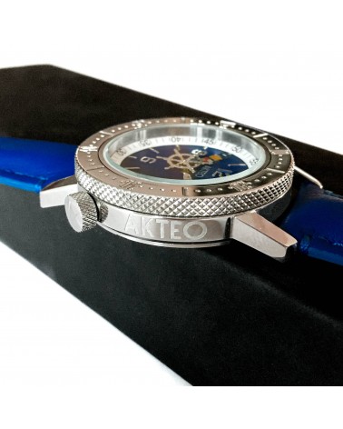 Montre AKTEO Marine 29 Bleu marine-Acier inox, bracelet cuir bleu.