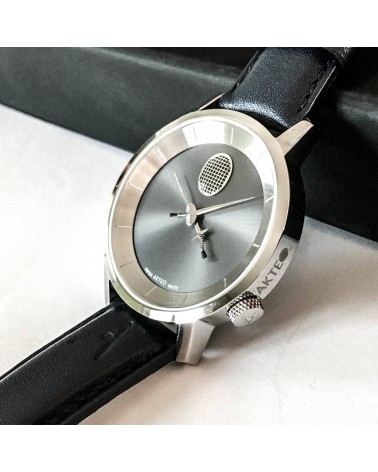 Montre Akteo Escrime 38, Acier brossé-Acier inox, bracelet cuir bleu-noir