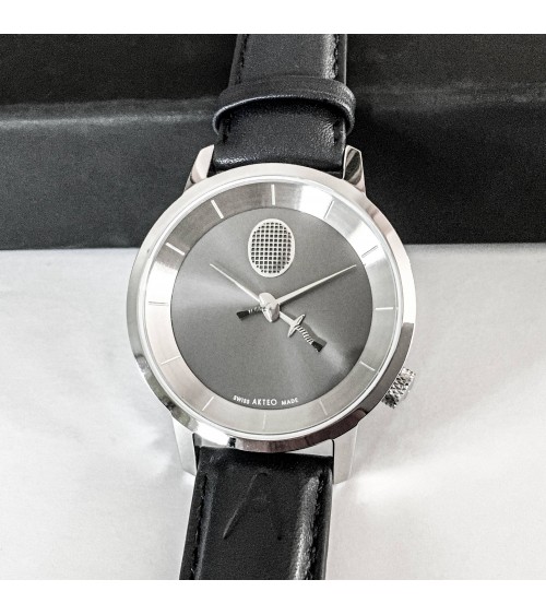 Montre Akteo Escrime 38, Acier brossé-Acier inox, bracelet cuir bleu-noir