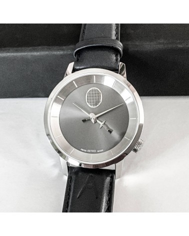 Montre Akteo Escrime 38, Acier brossé-Acier inox, bracelet cuir bleu-noir