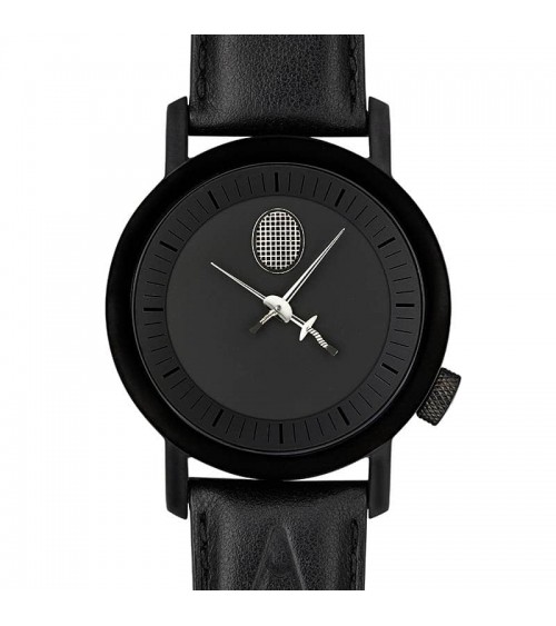 Montre Akteo Escrime 42, Noir-Noir, bracelet cuir noir