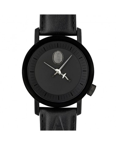 Montre Akteo Escrime 42, Noir-Noir, bracelet cuir noir