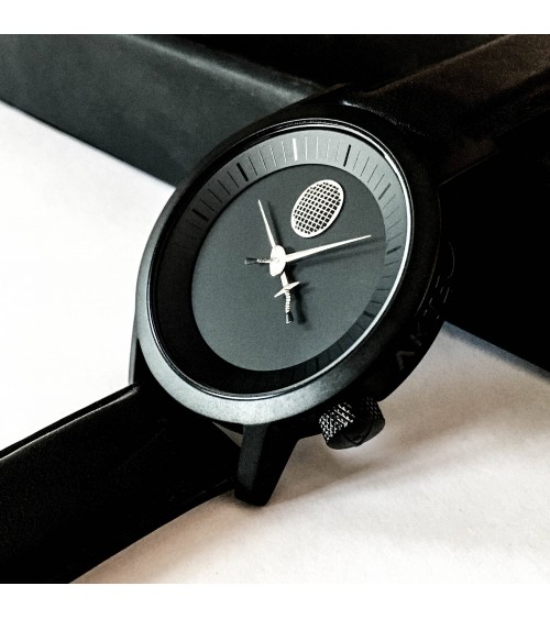 Montre Akteo Escrime 42, Noir-Noir, bracelet cuir noir