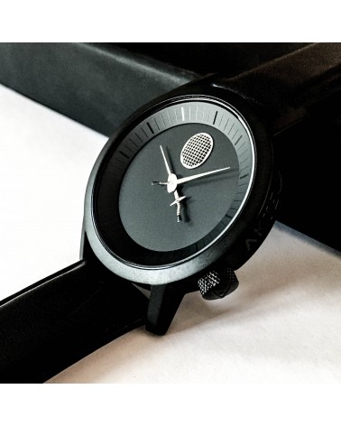 Montre Akteo Escrime 42, Noir-Noir, bracelet cuir noir