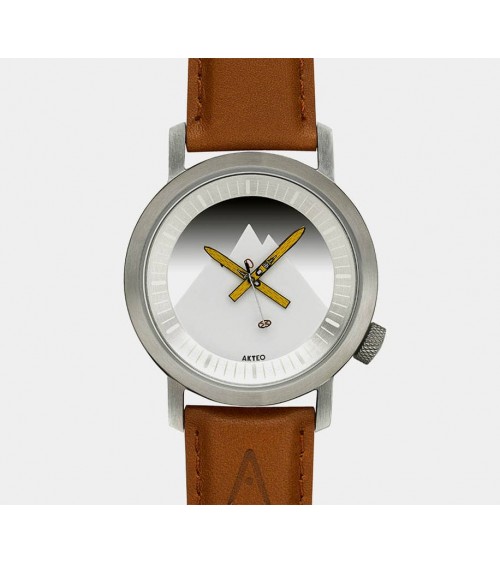 Montre AKTEO Ski 38 Acier inox-Acier inox, bracelet cuir cognac