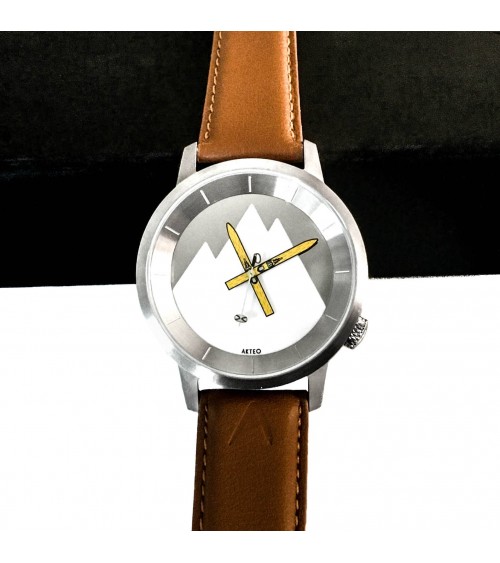Montre AKTEO Ski 38 Acier inox-Acier inox, bracelet cuir cognac