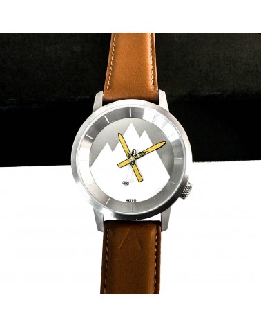 Montre AKTEO Ski 38 Acier inox-Acier inox, bracelet cuir cognac