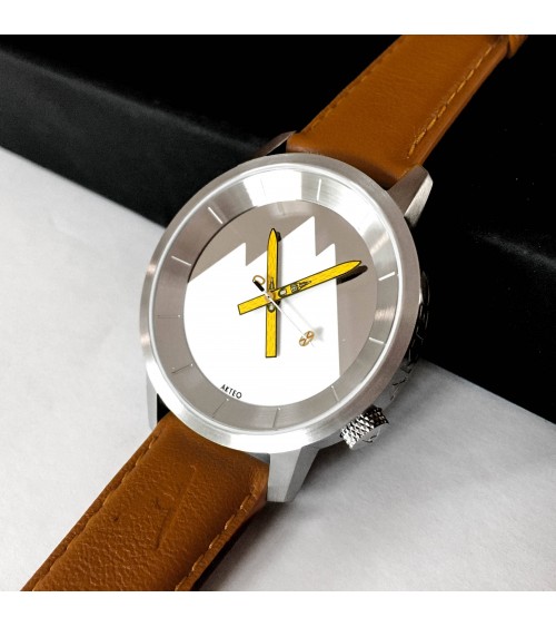 Montre AKTEO Ski 38 Acier inox-Acier inox, bracelet cuir cognac