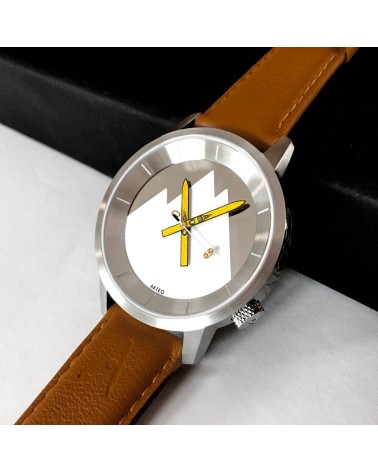 Montre AKTEO Ski 38 Acier inox-Acier inox, bracelet cuir cognac