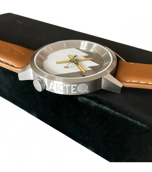 Montre AKTEO Ski 38 Acier inox-Acier inox, bracelet cuir cognac