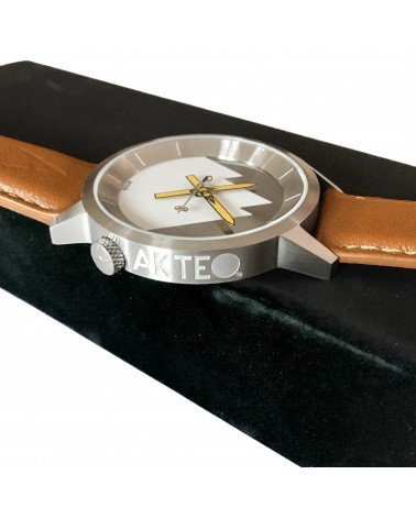 Montre AKTEO Ski 38 Acier inox-Acier inox, bracelet cuir cognac