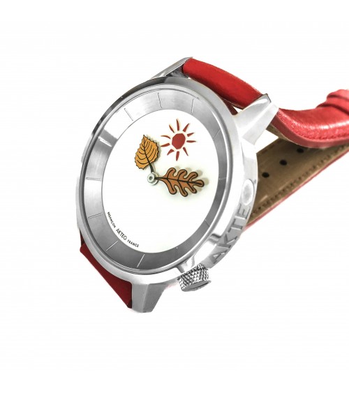 Montre AKTEO Automne 38 Blanc-Acier inox, bracelet rouge