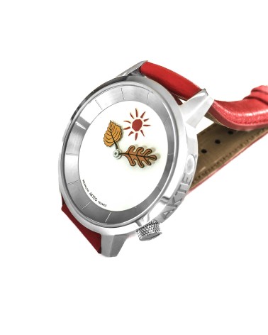 Montre AKTEO Automne 38 Blanc-Acier inox, bracelet rouge