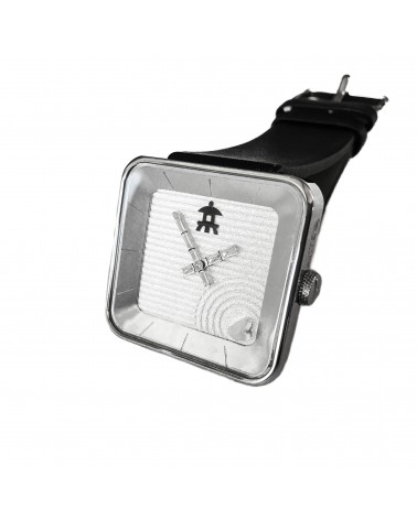 Montre AKTEO Jardin zen sQuare 35, bracelet cuir noir.