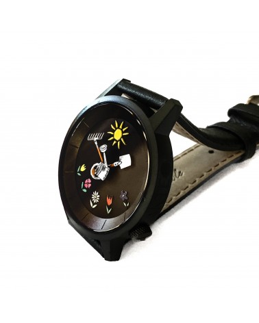 Montre AKTEO Jardin 38 Noir-Noir, bracelet cuir noir