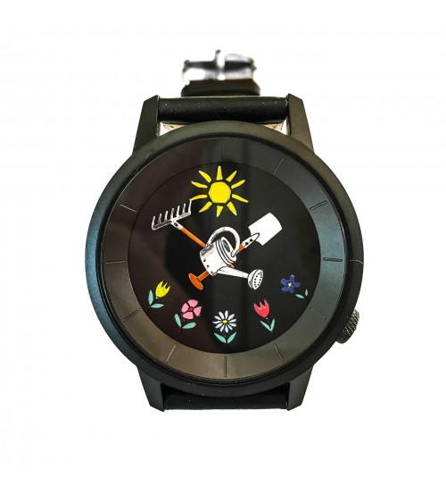 Montre AKTEO Jardin 38 Noir-Noir, bracelet cuir noir