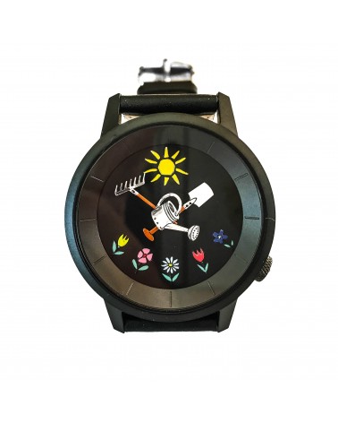 Montre AKTEO Jardin 38 Noir-Noir, bracelet cuir noir