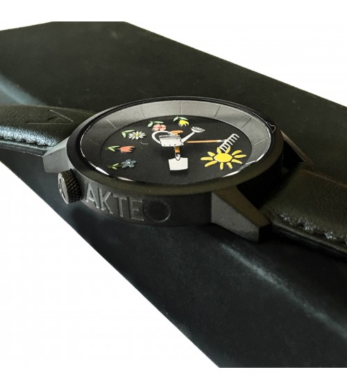 Montre AKTEO Jardin 38 Noir-Noir, bracelet cuir noir