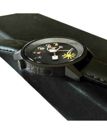 Montre AKTEO Jardin 38 Noir-Noir, bracelet cuir noir