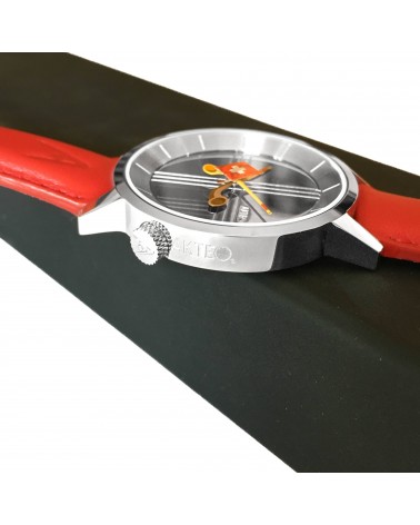 Montre AKTEO Drapeau suisse 38 Acier inox-Acier inox, bracelet cuir rouge
