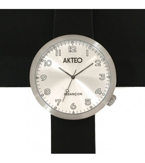 Montre AKTEO Besançon 48 Acier inox-Acier inox, bracelet cuir noir