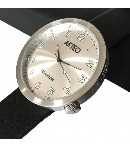 Montre AKTEO Besançon 48 Acier inox-Acier inox, bracelet cuir noir