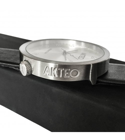 Montre AKTEO Besançon 48 Acier inox-Acier inox, bracelet cuir noir