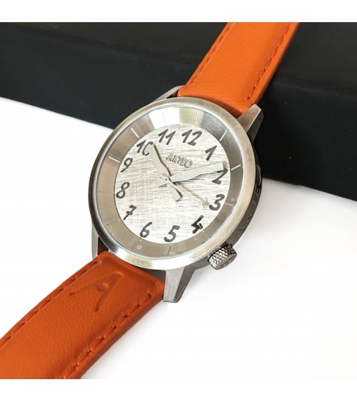 Montre AKTEO Crazy Gazzy 38 Acier brossé-Acier inox, bracelet cuir orange