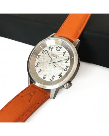 Montre AKTEO Crazy Gazzy 38 Acier brossé-Acier inox, bracelet cuir orange