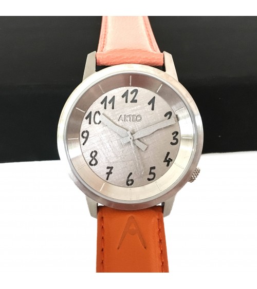 Montre AKTEO Crazy Gazzy 38 Acier brossé-Acier inox, bracelet cuir orange