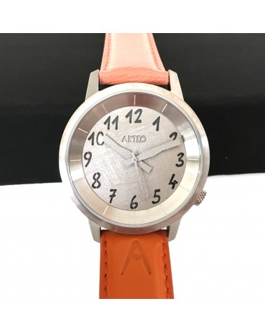 Montre AKTEO Crazy Gazzy 38 Acier brossé-Acier inox, bracelet cuir orange