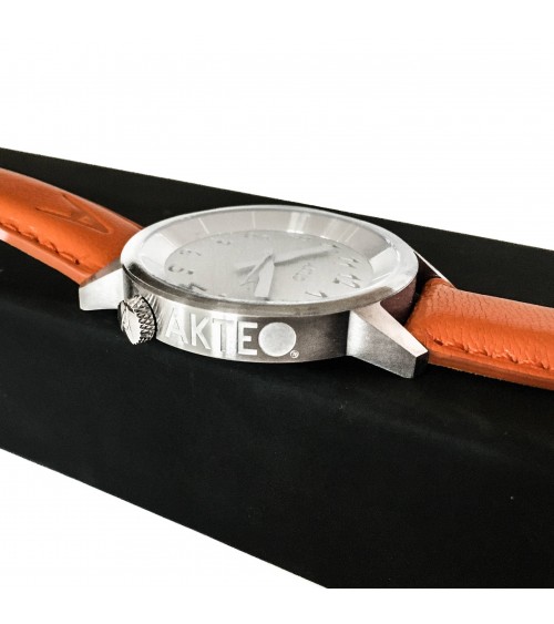 Montre AKTEO Crazy Gazzy 38 Acier brossé-Acier inox, bracelet cuir orange