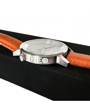 Montre AKTEO Crazy Gazzy 38 Acier brossé-Acier inox, bracelet cuir orange