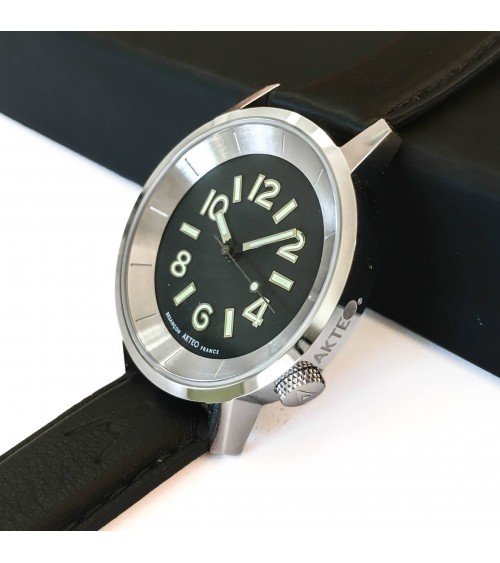 Montre AKTEO Métropole 38 Noir-Acier inox, bracelet cuir noir