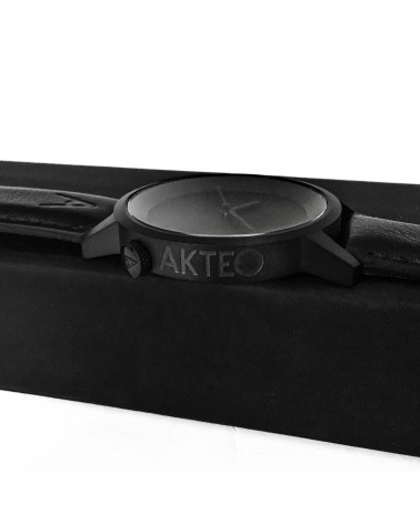 Montre AKTEO Besançon 38 Noir-Noir, bracelet cuir noir