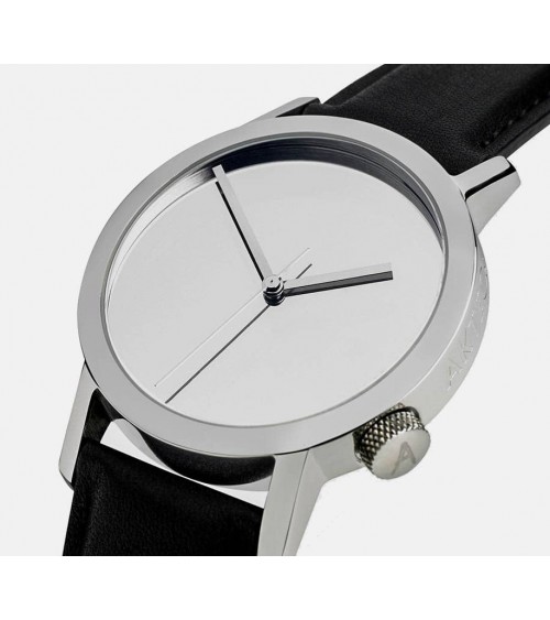 Montre AKTEO Tout Miroir 42 miroir-acier poli, bracelet cuir noir