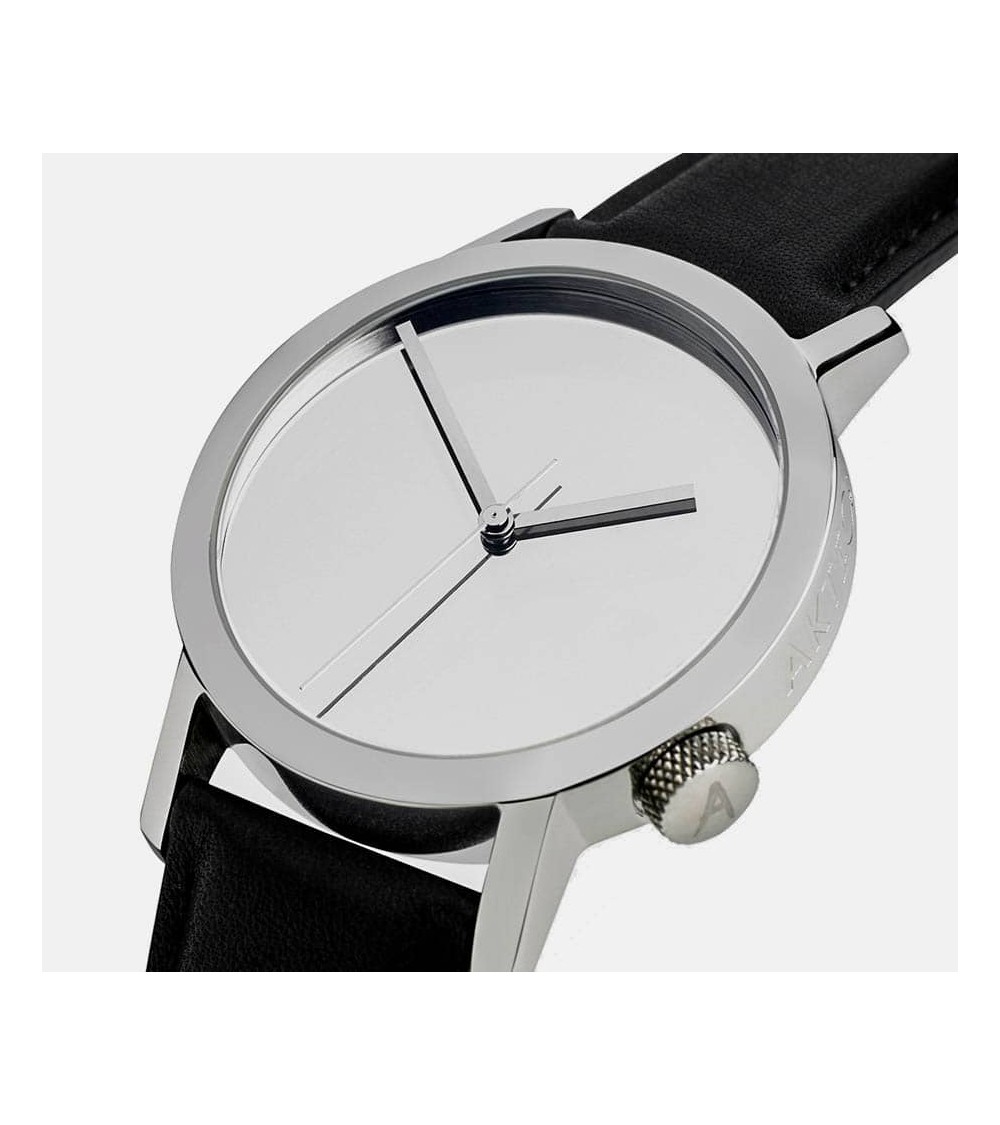 Montre AKTEO Tout Miroir 42 miroir-acier poli, bracelet cuir noir