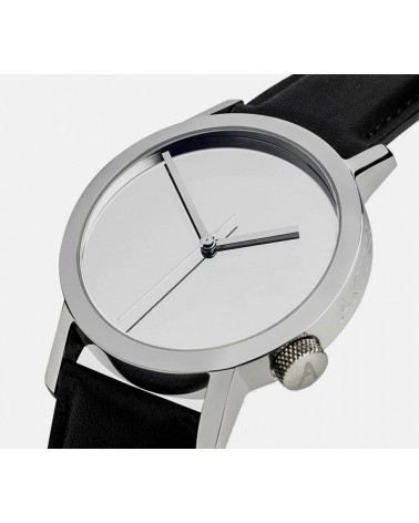 Montre AKTEO Tout Miroir 42 miroir-acier poli, bracelet cuir noir