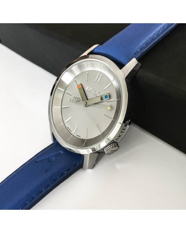 Montre AKTEO Fondamental 01 38 Acier mat-Acier inox, bracelet cuir bleu