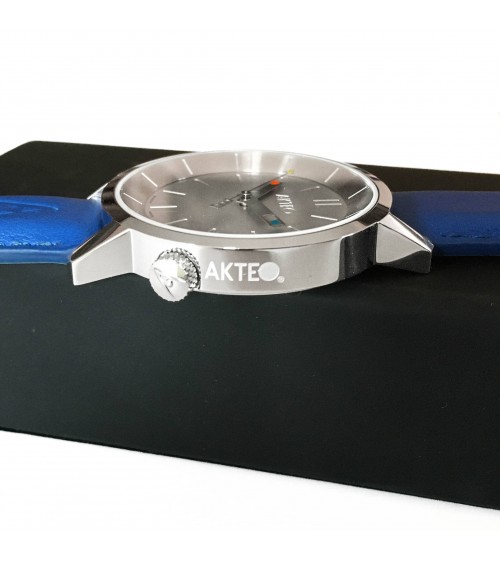 Montre AKTEO Fondamental 01 38 Acier mat-Acier inox, bracelet cuir bleu