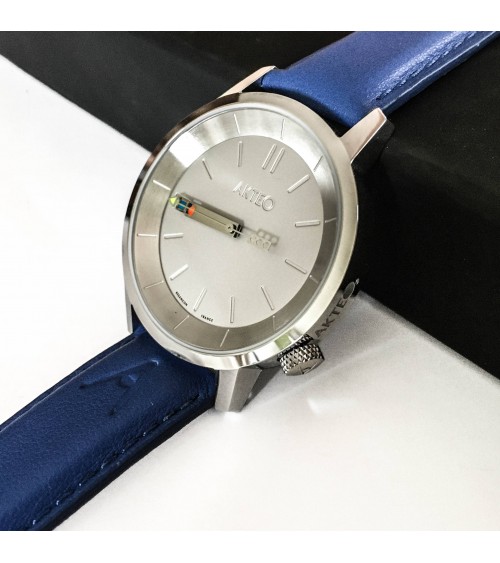 Montre AKTEO Fondamental 01 38 Acier mat-Acier inox, bracelet cuir bleu