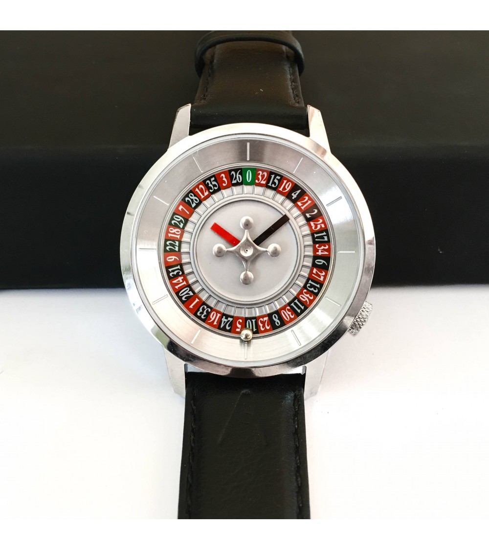 Montre AKTEO Roulette 38 Acier inox-Acier inox, bracelet cuir noir