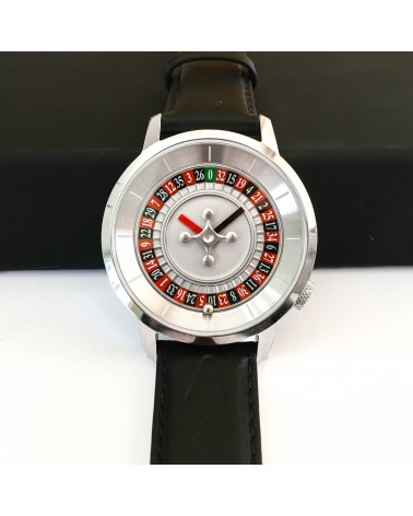 Montre AKTEO Roulette 38 Acier inox-Acier inox, bracelet cuir noir