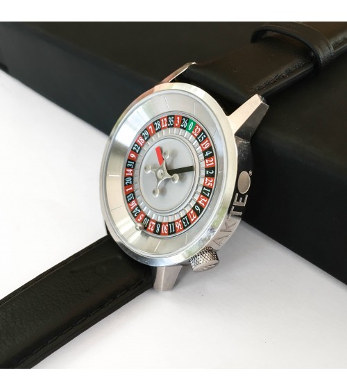 Montre AKTEO Roulette 38 Acier inox-Acier inox, bracelet cuir noir