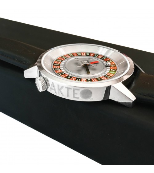 Montre AKTEO Roulette 38 Acier inox-Acier inox, bracelet cuir noir